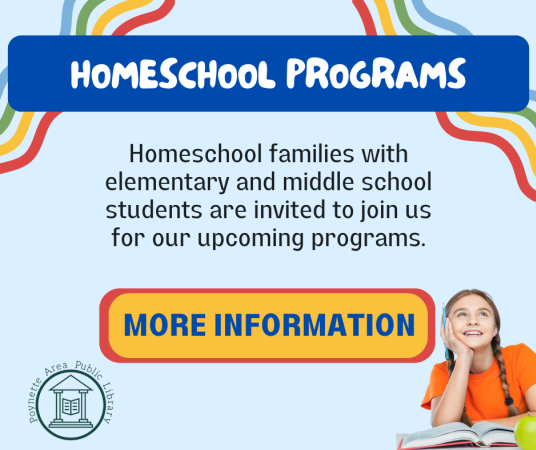 Homeschool families are invited to join us for our upcoming programs. Please click here to sign up.