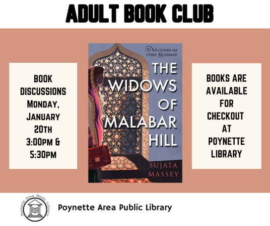 Book discussions on Monday, January 20 at 3:00 and 5:30pm for "The Widows of Malabar Hill."