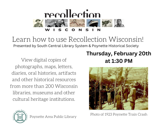 Thursday, February 20 at 1:30pm: Learn how to use Recollection Wisconsin.